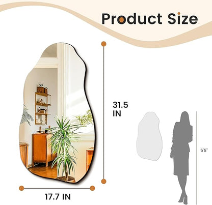 Irregular Asymmetrical Wall Mirror for Living Room Bathroom Entryway, Modern Decorative Mirror Hanging (Hook Style, 32'' x 18'')