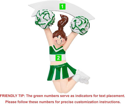 Personalized Cheerleader Christmas Ornament 2025 | Cheer Girl Dancer Cheerleading with Green Pompom Ornament for Christmas Tree | Pom Pom Dance Gift
