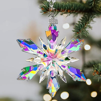 2025 Annual Edition Crystal Christmas Ornaments, Snowflake Star Ornaments for Christmas Tree, Beautiful Colorful Ornament Gifts for Family Friends