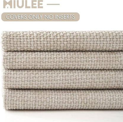 MIULEE Pack of 4 Throw Pillow Covers 16x16 Inch Cream Soft Decorative Chenille Pillow Covers Farmhouse Accent Cushion Covers for Boho Home Decor Bedroom Living Room