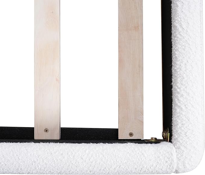 King Size Bed Frame, Upholstered Cloud Boucle Platform Beds Frames with Headboard, Anti-Collision Soft Rounded Corners Footboard, No Box Spring Required, Easy Assembly (36" White, King)