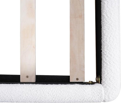 King Size Bed Frame, Upholstered Cloud Boucle Platform Beds Frames with Headboard, Anti-Collision Soft Rounded Corners Footboard, No Box Spring Required, Easy Assembly (36" White, King)