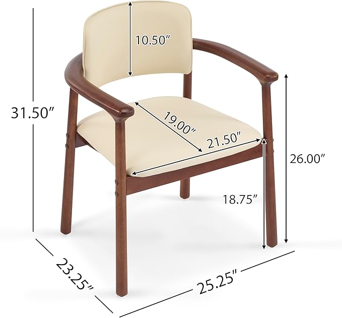 Christopher Knight Home Emeny Modern Faux Leather Upholstered Dining Chairs Set of 2, PU Kitchen Side Chairs with Wooden Frame, Living Room Comfy Reading Chair with Curved Backrest, Beige+Dark Walnut
