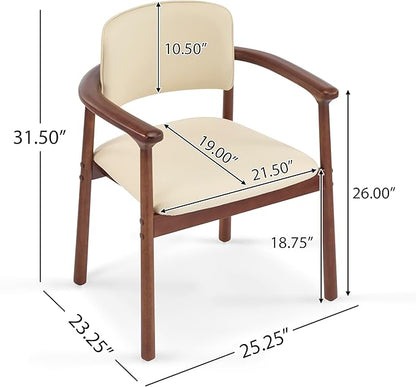 Christopher Knight Home Emeny Modern Faux Leather Upholstered Dining Chairs Set of 2, PU Kitchen Side Chairs with Wooden Frame, Living Room Comfy Reading Chair with Curved Backrest, Beige+Dark Walnut
