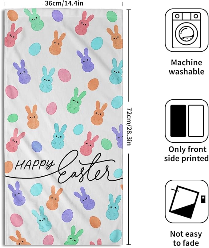 Happy Easter Hand Towels Set of 2 Colorful Cartoon Rabbit Egg Spring Holiday