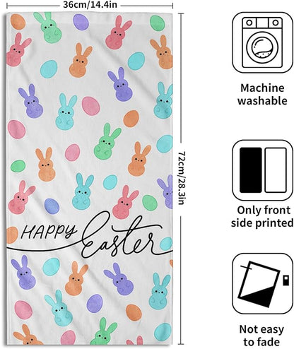 Happy Easter Hand Towels Set of 2 Colorful Cartoon Rabbit Egg Spring Holiday