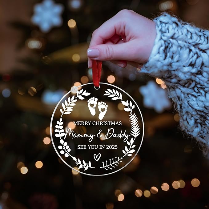 Merry Christmas Mommy & Daddy 2025 Ornament - Expecting Baby Mom Dad Ornament Xmas Gifts for New Mom Dad New Parents Gifts - Pregnancy Announcement for Husband Coming Soon 2025 Baby