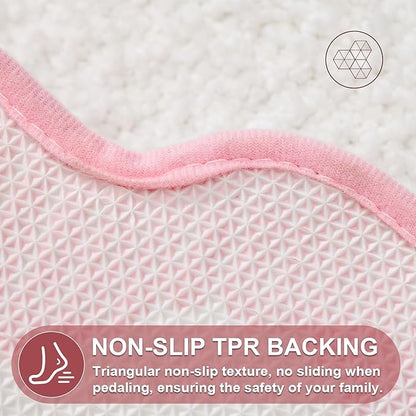 ORTIGIA Long Cute Scalloped Bathroom Rugs Runner, Fun White and Pink Plush Microfiber Scallop Bath Mats Non Slip Washable Quick Dry Absorbent, Rug for Bathtub Sink Laundry Room Bedroom, 17x47