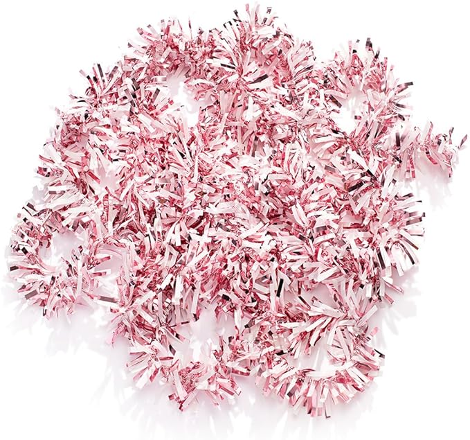 Anderson's Metallic Light Pink & White Sparkle Glitter Tinsel Twist Garland, 25ft Holiday Decoration, Christmas Tree Trim, Parade Float Decor, Party Supplies, Graduation, Indoor/Outdoor Event Garland