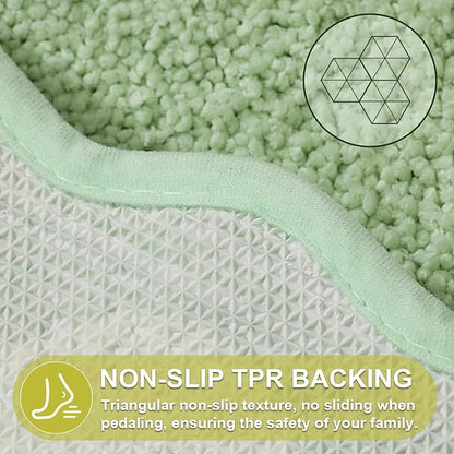 ORTIGIA Long Cute Scalloped Bathroom Rugs Runner, Fun Green Plush Microfiber Scallop Bath Mats Non Slip Washable Quick Dry Absorbent, Rug  for Bathtub Sink Laundry Room Bedroom, 17x47