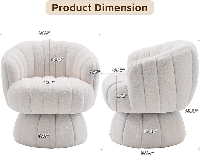 Vanity 360-Degree Swivel Accent Chair - Mid Century Modern Plush Round Makeup Chair, Relaxing Comfy Lounge Arm Chair, Idear for Living Room, Bedroom (Mustard, Velvet Fabric)