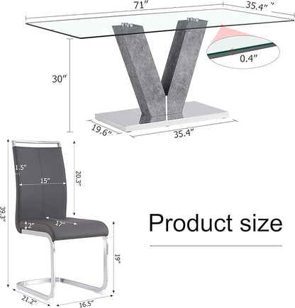 71" Glass Dining Table Set for 8, Kitchen Table and 8 PU Leather Chairs, Tempered Glass Top and MDF Base, 9-Piece Table Set Ideal for Living Room