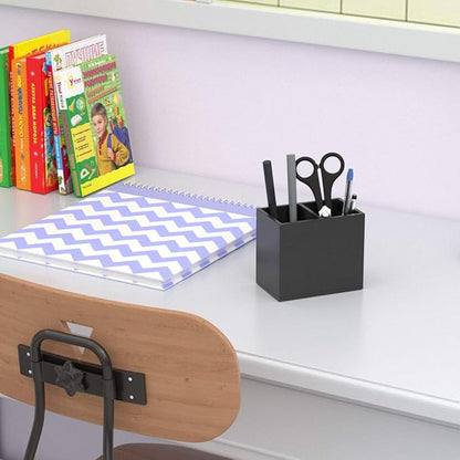 NIUBEE Acrylic Pen Holder 2 Compartments, Black Pencil Organizer Cup for Countertop Desk Accessory Storage