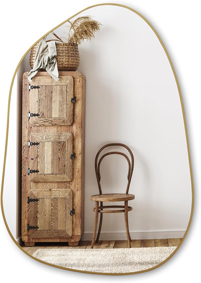 PERFNIQUE Irregular Asymmetrical Wall Mirror Decorative Modern Wall Mounted 27"x19", Gold