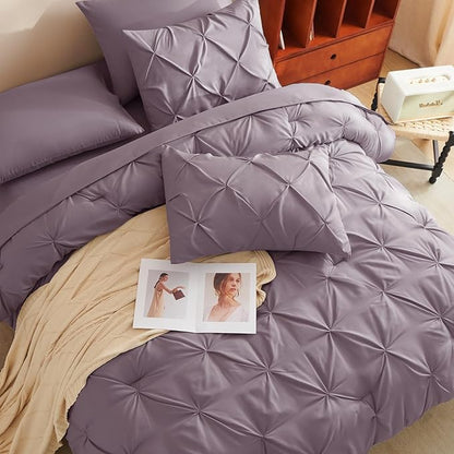 CozyLux King Size Comforter Set Grayish Purple, 7 Pieces Bed in A Bag Purple Comforter King Size, Pinch Pleat Bedding Set with All Season Comforter, Sheets, Pillowcases & Shams
