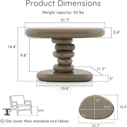 24/7 Shop at Home Kavren Modern 37-inch 3-Piece Oval Glossy Low Profile Coffee Table Set, Stone Shape Living Room Furniture for Small Space, Dark Brown