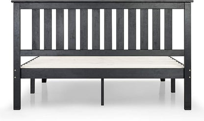 Mellow Marley 14 Inch Solid Wood Platform Bed with Paneled Headboard, Ebony Black, Queen