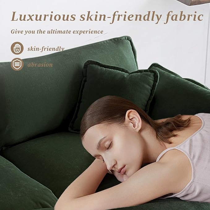 SoarFlash Chenille Sectional Sofa, Comfy L Shaped Modular Coush Sofa with Ottoman, Modern 2 Seat Couch Deep Seat Sofa Set for Living Room,Green