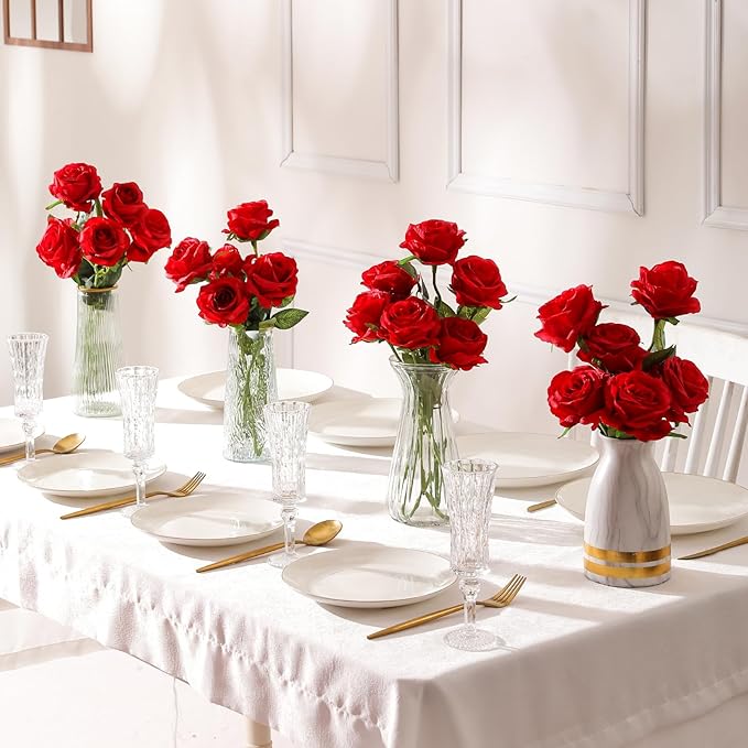 Nubry 100pcs Artificial Silk Roses Bulk,Fake Roses Flower with Stems Realistic Flowers for Wedding Centerpiece Home Party Decor(Red)