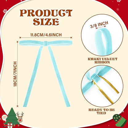24 Pcs Blue Velvet Bows for Christmas Tree, Elegant Christmas Tree Bows, 5x7 Inch Pre-Tied Ribbon Bows for Wreaths, Gifts, and Holiday Décor, Velvet Bow Ornaments for Xmas Trees
