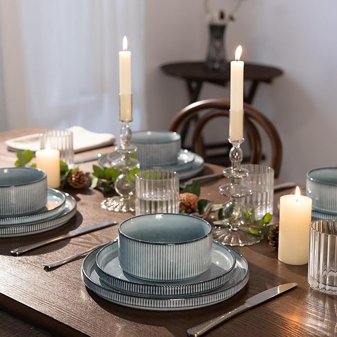 Famiware Star Salad Plates for 6, 8 inches Plate Set, Stoneware Dinnerware, Small Dinner Plates for Dessert, Salad, Appetizer, Smoky Blue