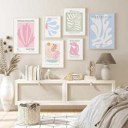 Henri Matisse Wall Art Prints Pink Blue Canvas Wall Decor Aesthetic Abstract Pictures Wall Art Danish Pastel Painting Henri Matisse Poster Trendy Plant Artwork for Bedroom 12x16 Inch Unframed Set of 6