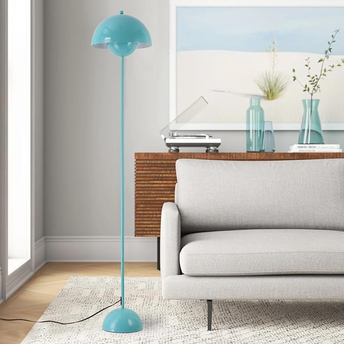 COSYLUX Modern Floor Lamp for Living Room, Industrial Tall Standing Lamp for Bedroom, Metal Shade Reflecting Light Reading Floor Lamp for Office, Nursery Room, Corner(Turquoise Blue)