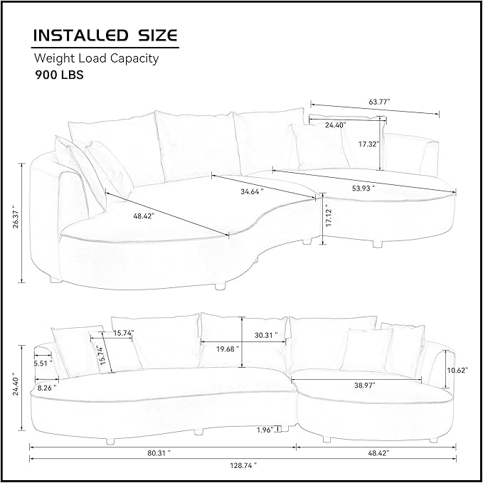 128.7'' Luxury Simple L Shape Curved Modular Leather Sofa Modern Curved Sofa Leathaire Upholstered 5-Seat Couch, Technology Cloth Square Sofa For Living Room Apartment(Leathaire+Right Facing, Brown)