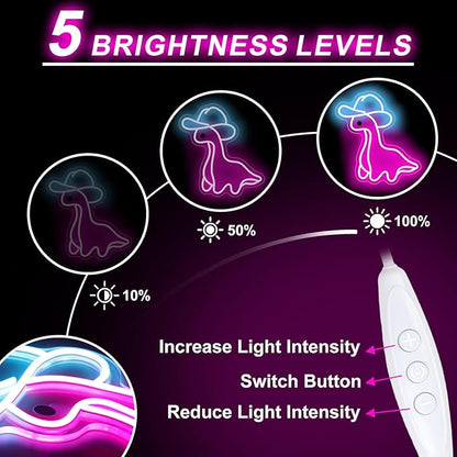 Cowboy Dinosaur Neon Sign, Dinosaur Wall Art, Personalized Gift, Kids Room Bedroom Decor, Neon Night Light