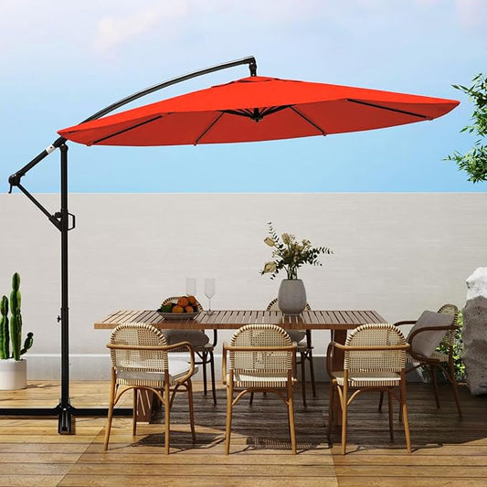 wikiwiki 10ft Patio Umbrellas Offset Outdoor Umbrella Cantilever Hanging Umbrellas w/Infinite Tilt, Fade Resistant Waterproof RECYCLED FABRIC Canopy & Cross Base, for Yard, Garden & Deck, Red