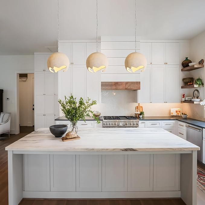 Wabi Sabi Pendant Lights,11.4in White Modern Pendant Light Resin Hanging Lamp Kitchen Island Lighting Modern Japandi Chandelier for Dining Room Bedroom Hallway Restaurant Foyer