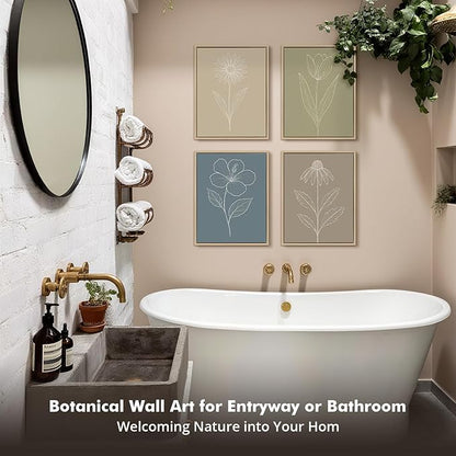 DAJONART Neutral Botanical Wall Art Set of 4,Terracotta & Sage Green Abstract Prints Framed Canvas for Boho, Japandi, and Earth Tone Home Decor, Abstract Earth-Tone Boho Botanical Canvas Art,11x14 in