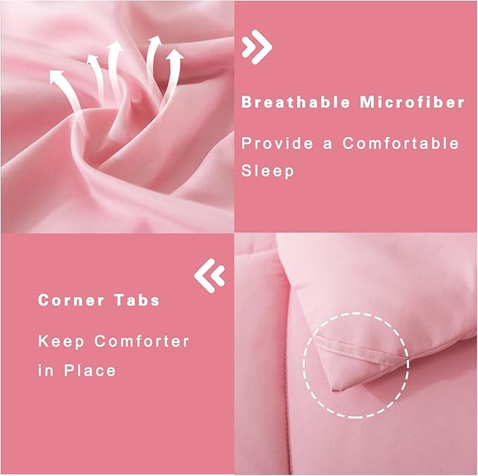 DOWNCOOL Queen Comforter Set -All Season Bedding Comforters Sets with 2 Pillow Cases-3 Pieces Bedding Sets Queen -Down Alternative Pink Queen Size Comforter Sets(88"x90")