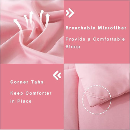 DOWNCOOL Full Size Comforter Sets -All Season Bedding Comforters Sets with 2 Pillow Cases -3 Pieces Bed Set Down Alternative Comforter Set -Pink Bedding Sets Full(82"x86")