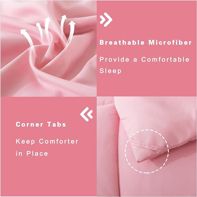 DOWNCOOL King Size Comforter Set -All Season Bedding Comforters Sets with 2 Pillow Cases -3 Pieces Bed Set Down Alternative King Bedding Set -Pink King Comforter Set(102"x90")