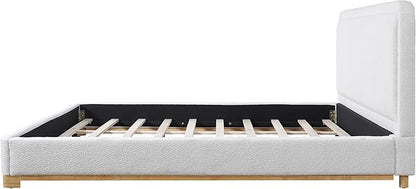 Queen Size Bed Frame, Upholstered Cloud Boucle Platform Beds Frames with Headboard, Anti-Collision Soft Rounded Corners Footboard, No Box Spring Required, Easy Assembly (40" White, Queen)