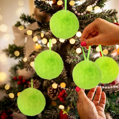 24 Pcs Lime Green Furry Christmas Ball Ornaments 3.15 Inch Xmas Tree Green Hanging Decorations Soft Faux Fur Pom Pom Ball Ornaments for Home Christmas Party Supplies Fireplace Mantel Wall Decor