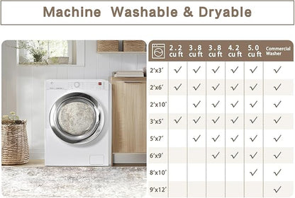 Washable Rugs 8x10 Area Rugs for Living Room,Modern Abstract Rugs for Bedroom,Large Carpets,Ultra Soft Faux Wool Retro Dining Room Rug,Non Slip&Non-Shedding Low Pile Print Rug- Beige Grey