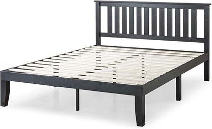 Mellow Marley 14 Inch Solid Wood Platform Bed with Paneled Headboard, Ebony Black, Queen
