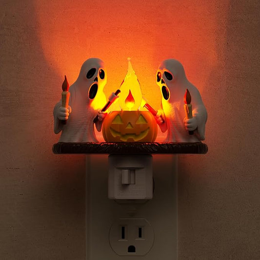 L LOHAS LED Halloween Night Light,Ghost Campfire Nightlight,Campfire Flickering Night Lights Plug into Wall,Halloween Decorations for Kids Adults