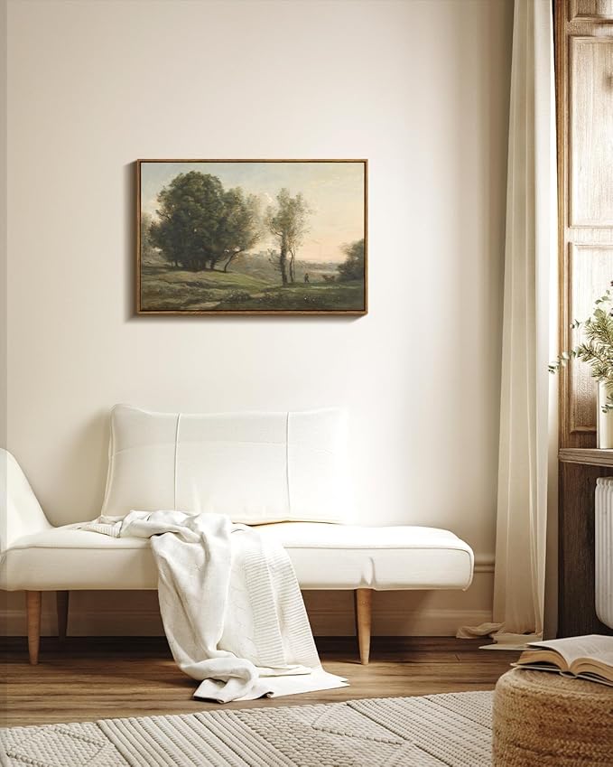 ARPEOTCY Large Framed Canvas Wall Art, Rustic Landscape Picture Decor, 20x30Inch, Bedroom Living Room Hallway Nature Scenery Decor, Vintage French Country Art