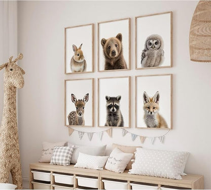 Nursery Animal Wall Art Pictures Baby Safari Canvas Wall Decor Jungle Woodland Wall Art Cute Animal Prints Paintings Nursery Kids Posters for Boys Girls Room Bedroom 8x10 Inch Unframed Set of 6