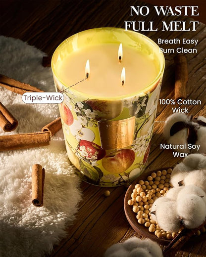 M&SENSE Extra Large Candle Apple Crumble Scented, 3-Wick 35oz 150H Long Lasting, Natural Soy Wax Aromatherapy Candle for Stress Relief, Home Fragrance Housewarming Gifts Candle for Home Decor