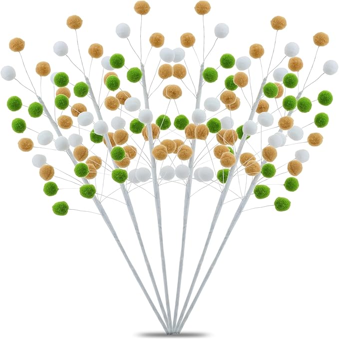 6 Pcs Green Khaki Pom Poms Christmas Decorations & Felt Christmas Picks and Sprays DIY Xmas Tree Toppers, Festive Tree Filler & Decor (KhakiGreen)