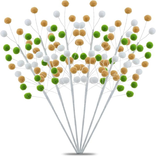 6 Pcs Green Khaki Pom Poms Christmas Decorations & Felt Christmas Picks and Sprays DIY Xmas Tree Toppers, Festive Tree Filler & Decor (KhakiGreen)