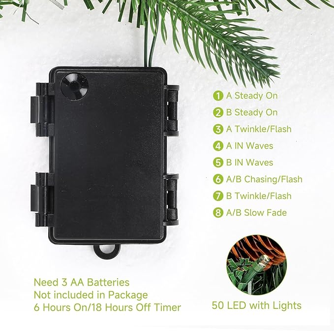 SHareconn Paquete de 2 guirnaldas de Navidad preiluminadas de 6 pies, Christmas cedro rústico natural con decoración de conos de pino y luces LED multicolores, temporizador a pilas para chimenea, decoración de