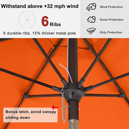 ABCCANOPY 7.5ft Scalloped Patio Umbrella, Outdoor Table Umbrella with Tilt and Crank, Fiberglass Ribs Deck Umbrella for Patio, Pool, Garden, Picnic (Orange)