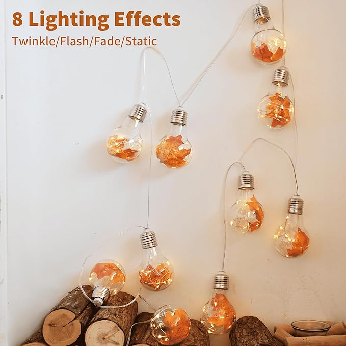 YOLIGHT Fall Decoration Fairy Bulb Lights Maple Leaf Lights Battery Operated with Remote Timer 10ft 10 LED Globe String Lights for Thanksgiving Autunm Harvest Halloween Party Christmas Décor