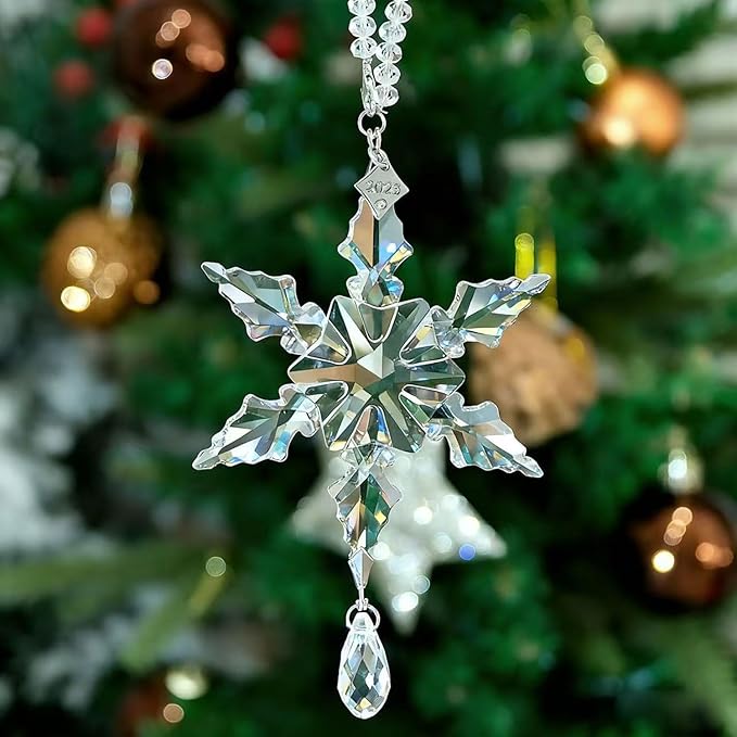 2025 Annual Christmas Ornaments Crystal Snowflake Star - Christmas Tree Ornaments Pendant Sun Catcher Home Hanging Decor (2025 White Crystal 2 Layers)