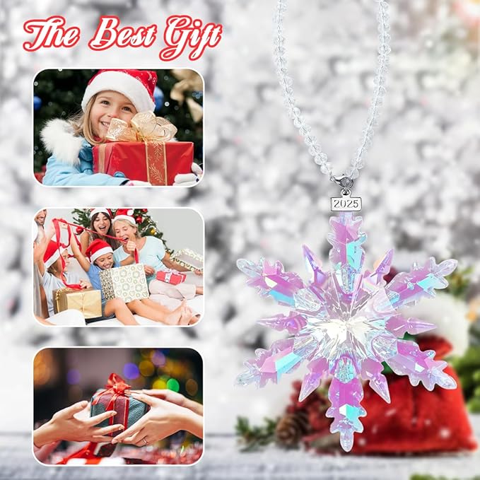 2025 Annual Edition Snowflake Crystal Christmas Ornament, Large Crystal Ornaments Display Winter House Decor with Gift Box (Colourful B)